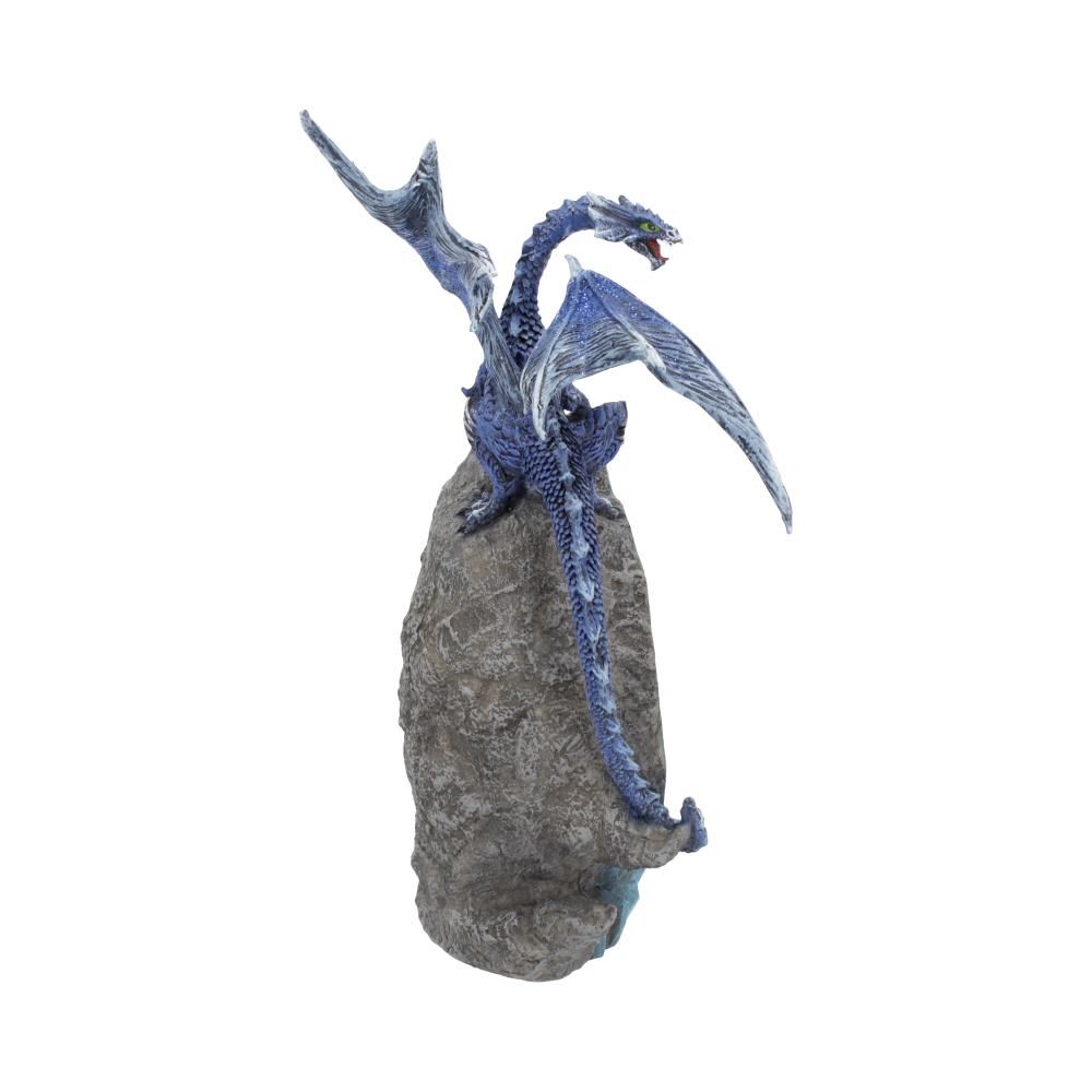 Kobalt Bewaarder Fantasie Blauwe Draak Zittend Op Een Geode, Beeldje