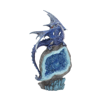 Cobalt Custodian Fantasy Blue Dragon Sitting On A Geode, Figurine