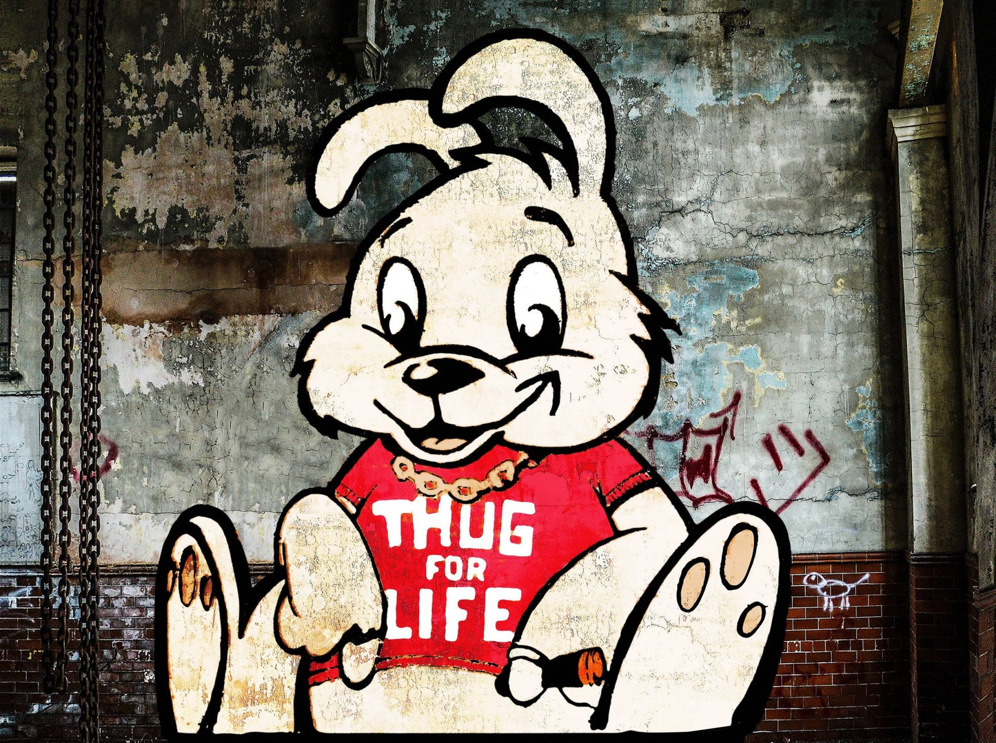 Urban Art Graffiti - Thug for Life Bunny af Banksy, 1000 brikker puslespil